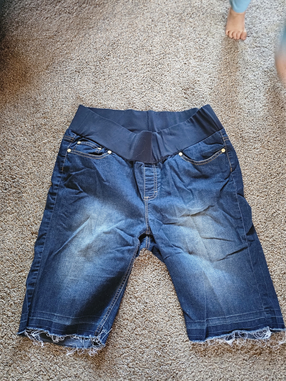 Oh! Mamma Dark Blue Denim Maternity Shorts with Black Waistband